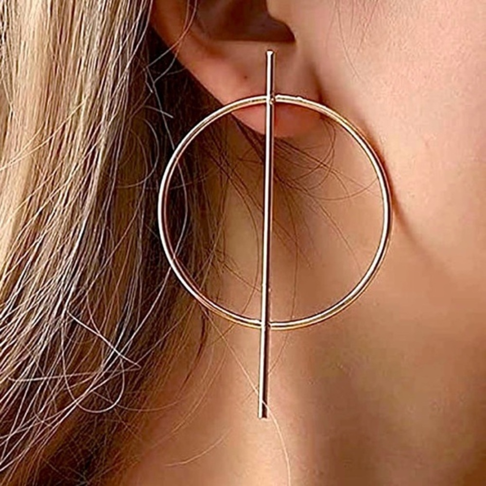 Anthropologie jewelry minimalist silver hoops bar stud Earrings 50mm NWT